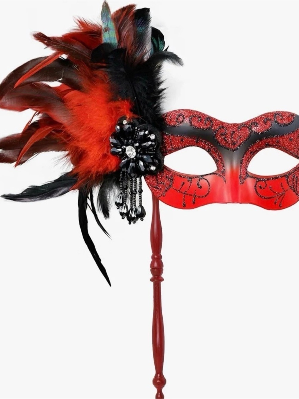 Red & Black Feather Masquerade Mask